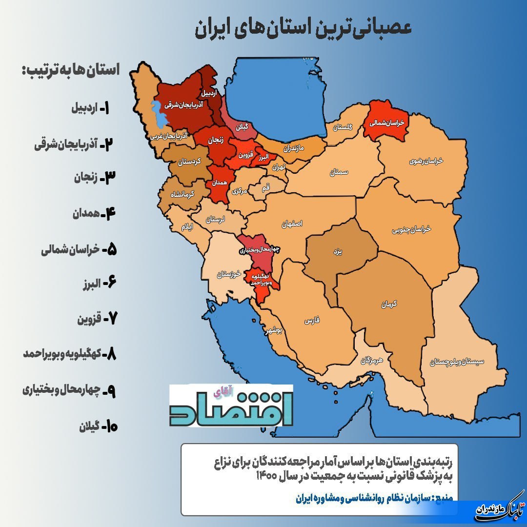 عصبانی‌ترین استان‌های ایران کدامند؟+نقشه / مازندرانی ها آرام !